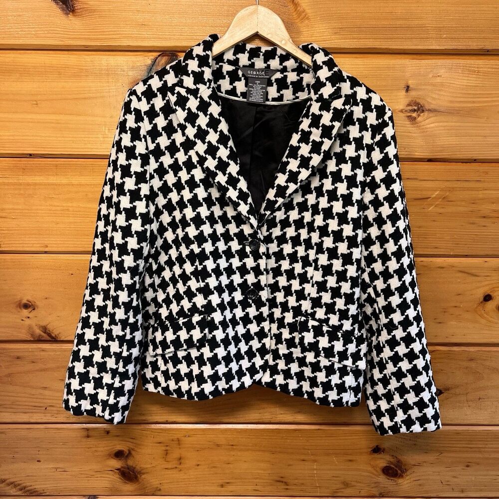 George ME Designs By Mark Eisen Women’s Long Sleeve Houndstooth Suit Jacket 10